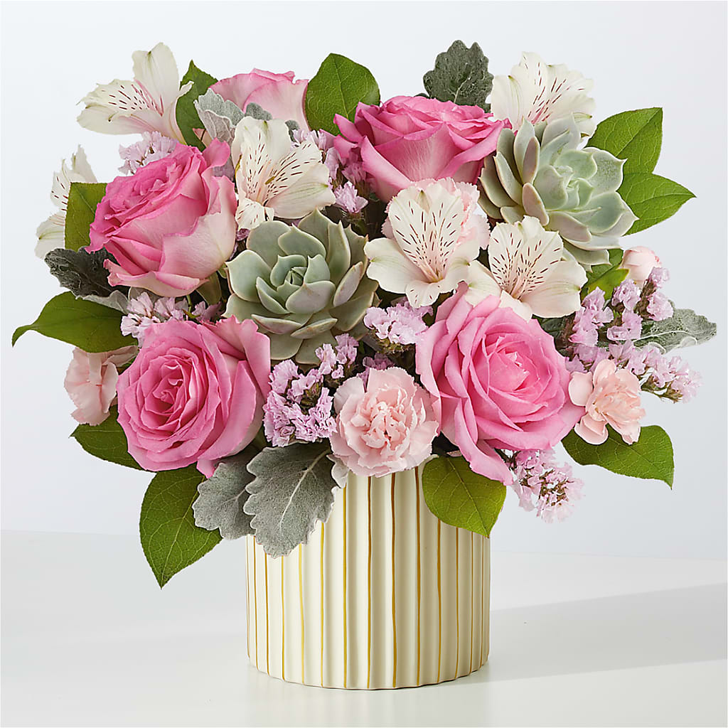 Dusty Rose Bouquet with Ivory Vase – BLOOM & BLOSSOM NORTH RALEIGH, Cary NC