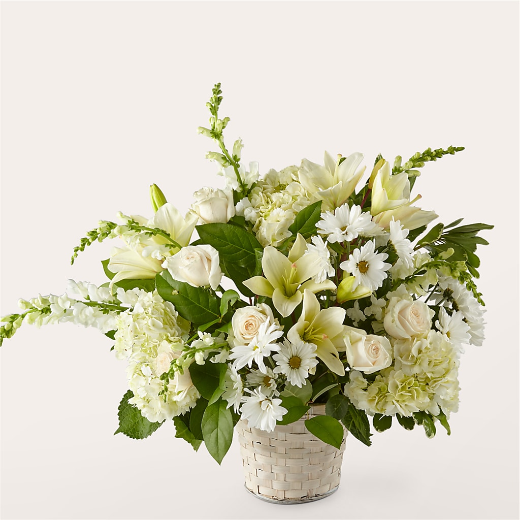 Ivory Elegance Floral Basket – BLOOM & BLOSSOM NORTH RALEIGH, Cary NC