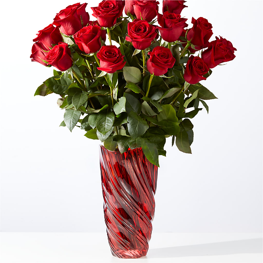 Classic Love Red Rose Bouquet with Luxe Swirl Vase – BLOOM & BLOSSOM NORTH RALEIGH, Cary NC