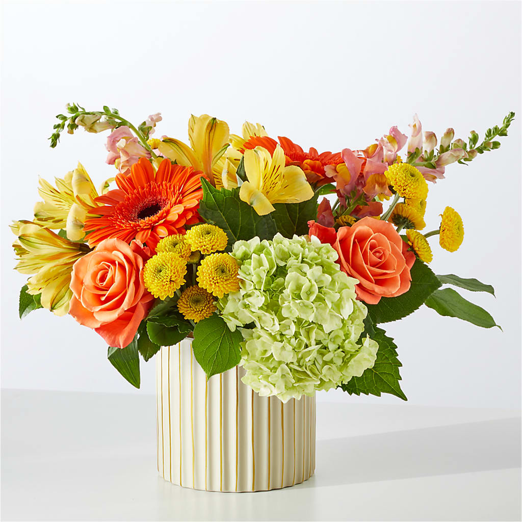 Autumn Sunshine Bouquet with Ivory Vase – BLOOM & BLOSSOM NORTH RALEIGH, Cary NC