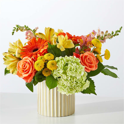 Autumn Sunshine Bouquet with Ivory Vase – BLOOM & BLOSSOM NORTH RALEIGH, Cary NC