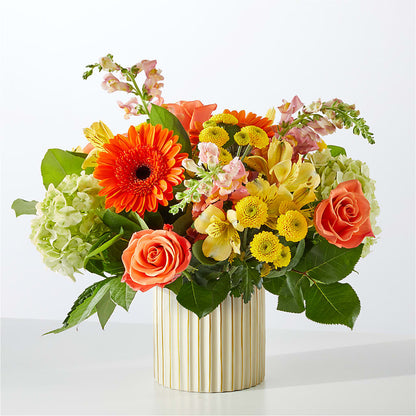Autumn Sunshine Bouquet with Ivory Vase – BLOOM & BLOSSOM NORTH RALEIGH, Cary NC