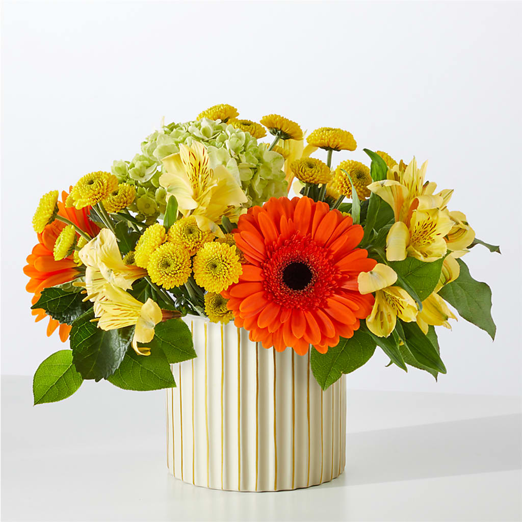 Autumn Sunshine Bouquet with Ivory Vase – BLOOM & BLOSSOM NORTH RALEIGH, Cary NC