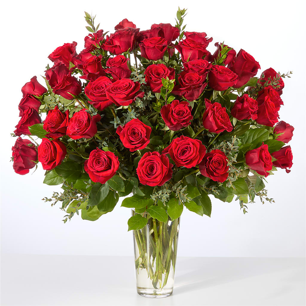 Forever Yours Fifty Stem Red Rose Bouquet – BLOOM & BLOSSOM NORTH RALEIGH, Cary NC